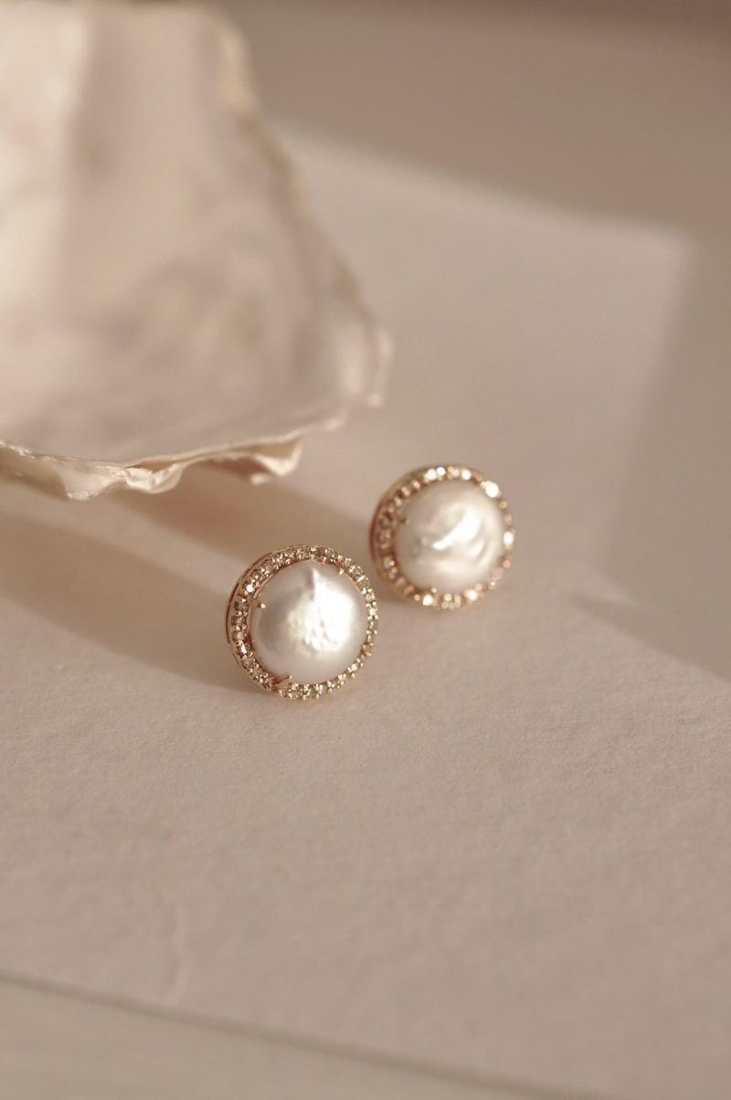 Fleuri Jewelry: Mother of Pearl and Diamond Button Earrings