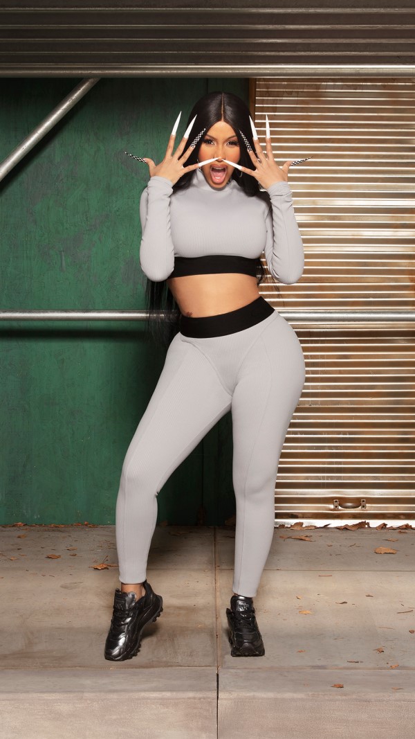 Cardi B X Reebok: Cardi B in leggings and a crop top