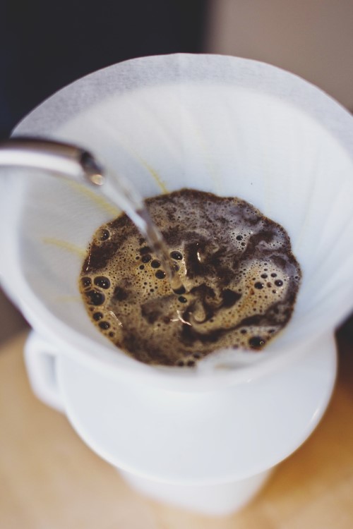 Pour over: Water going into coffee grounds