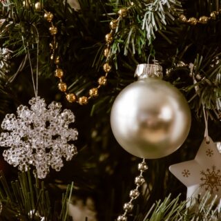 hot holiday décor: close up of Christmas Tree Ornaments