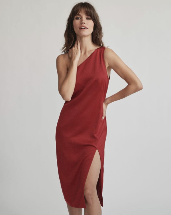 Glam for New Year's Eve: Red One-Shouldered Cocktail Dress