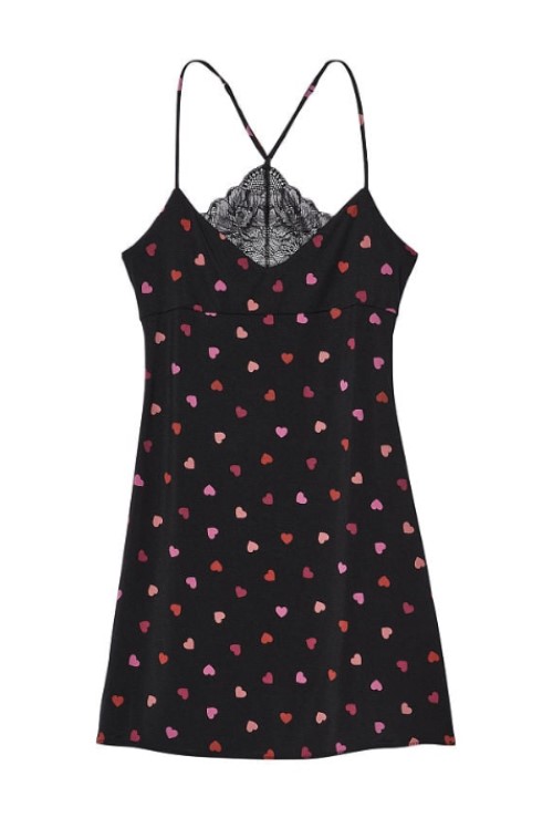 Gifts for Your Valentine: Lace Back Mini Slip With Black Mini Hearts