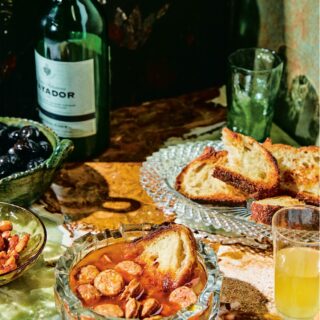 Warm Chorizo: Set table with appetizers