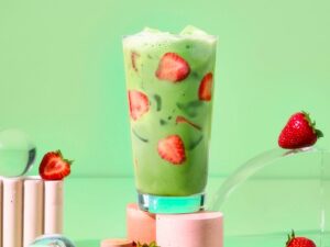 New Iced Strawberry Oat Matcha Tea Latte