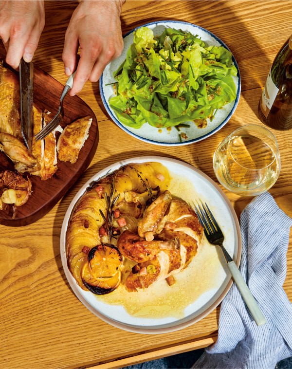 Dad in the Kitchen: Roast Chicken Over Pommes Boulangère