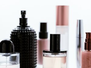 Beauty: Fragrances and Cosmetics sitting on a white counter