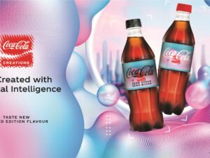 Coca-Cola Y3000 Zero: Bottles of the soft drink against a pastel bubble background