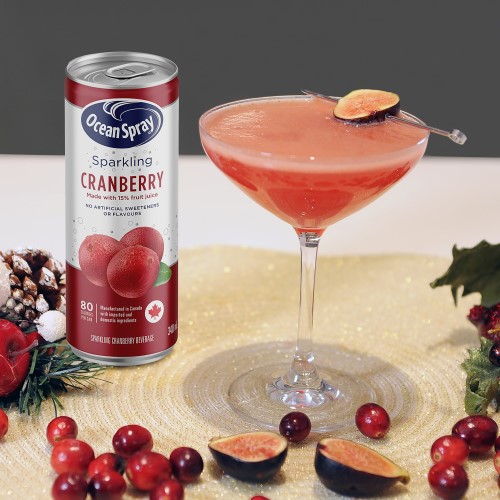 Cranberry Cocktails and Mocktails: Getting Figgy with It Cocktail next to a can of Ocean Spray