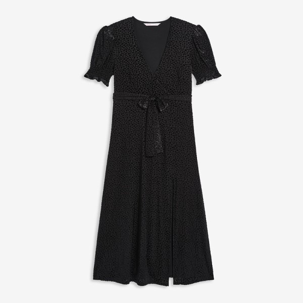 A Very Roxy Holiday: Black, short-sleeved dress with wrap detail