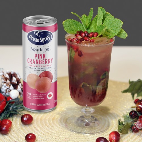 Cranberry Cocktails and Mocktails: Merry Nojito Mocktail Next to a can of Ocean Spray