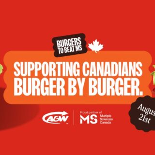 Burgers to Beat MS: Two burgers with "Supporting Canadians Burger by Burger" in between