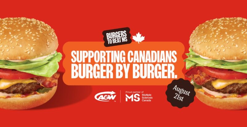 Burgers to Beat MS: Two burgers with "Supporting Canadians Burger by Burger" in between