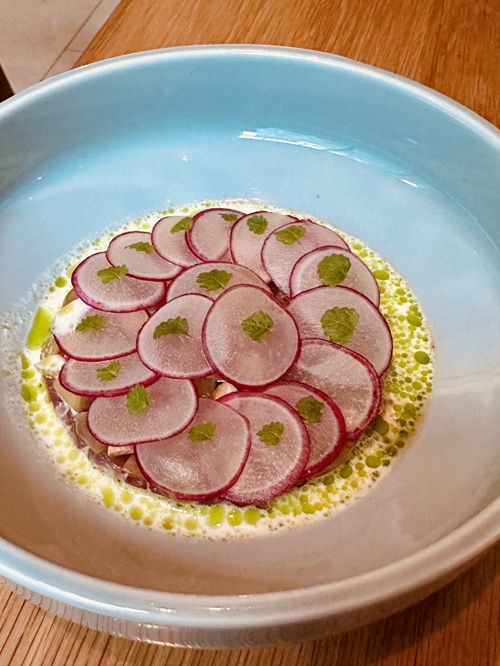 Abrielle: Tuna appetizer covered in radishes