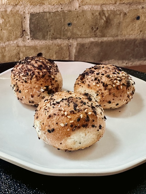 New Menu: 3 Mini Everything Bagels on a plate