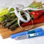Standard Semaglutide: Ozempic Insulin injection pen for diabetics and weight loss with vegetables and a tape measure