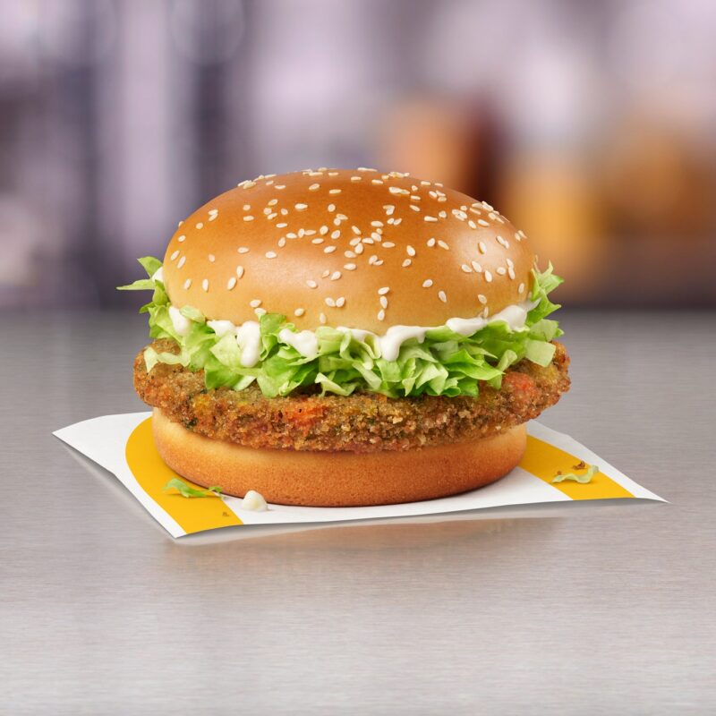 McVeggie Sandwich: Veggie Burger resting on a McDonald's paper wrapper