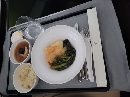 Cathay Pacific Business Class: Lunch on an airline tray