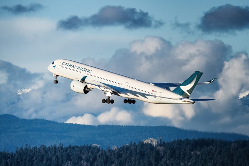 Cathay Pacific Business Class: Cathay Pacific Airbus A350 taking off from Vancouver International Airport