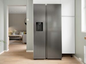 Common Fridge Issues: Stainless Steel Fridge next to a window with hint of living area in the background