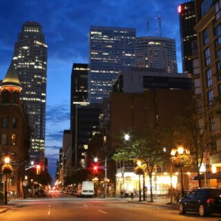Ontario After Dark: The Esplanade in Toronto with Brookfield Place and other skyscrapers in the background