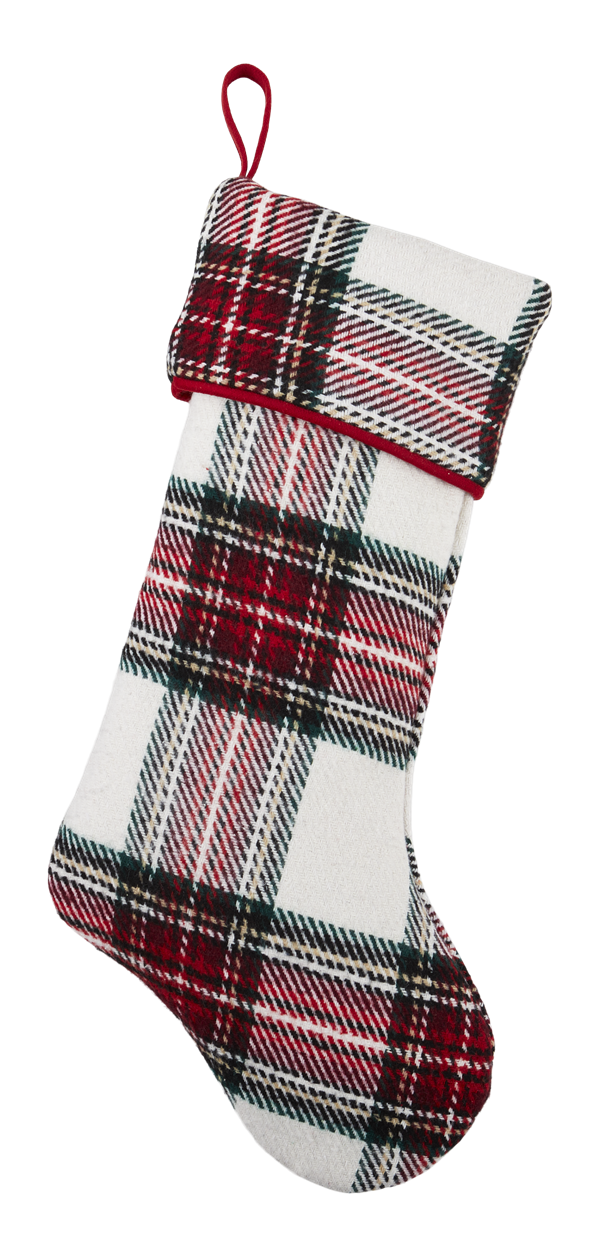 CANVAS Christmas Decoration Red & White Plaid Stocking