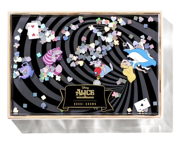 Gifts for Everyone on Your List: Bobbi Brown Disney Alice in Wonderland Eyeshadow Palette Packaging Featuring Alice, the Cheshire Cat and the White Rabbit