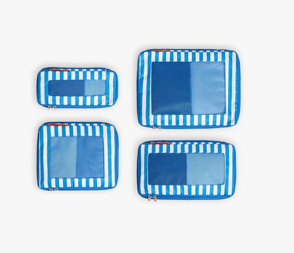 Last-Minute Gifts: Blue and white striped packing cubes from Monos