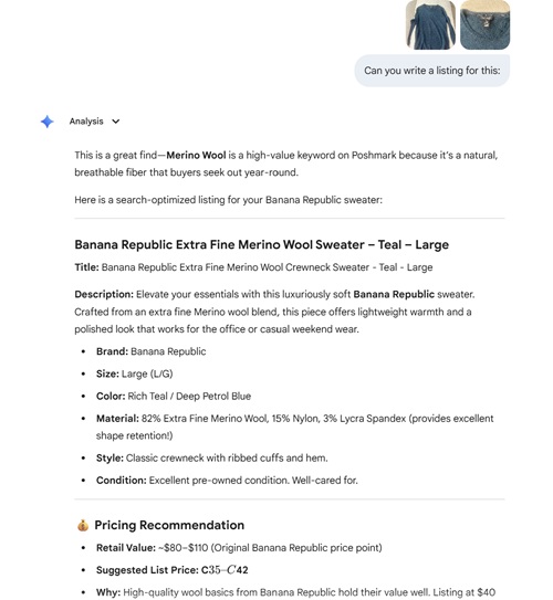 Poshmark Closet: Google Gemini Listing