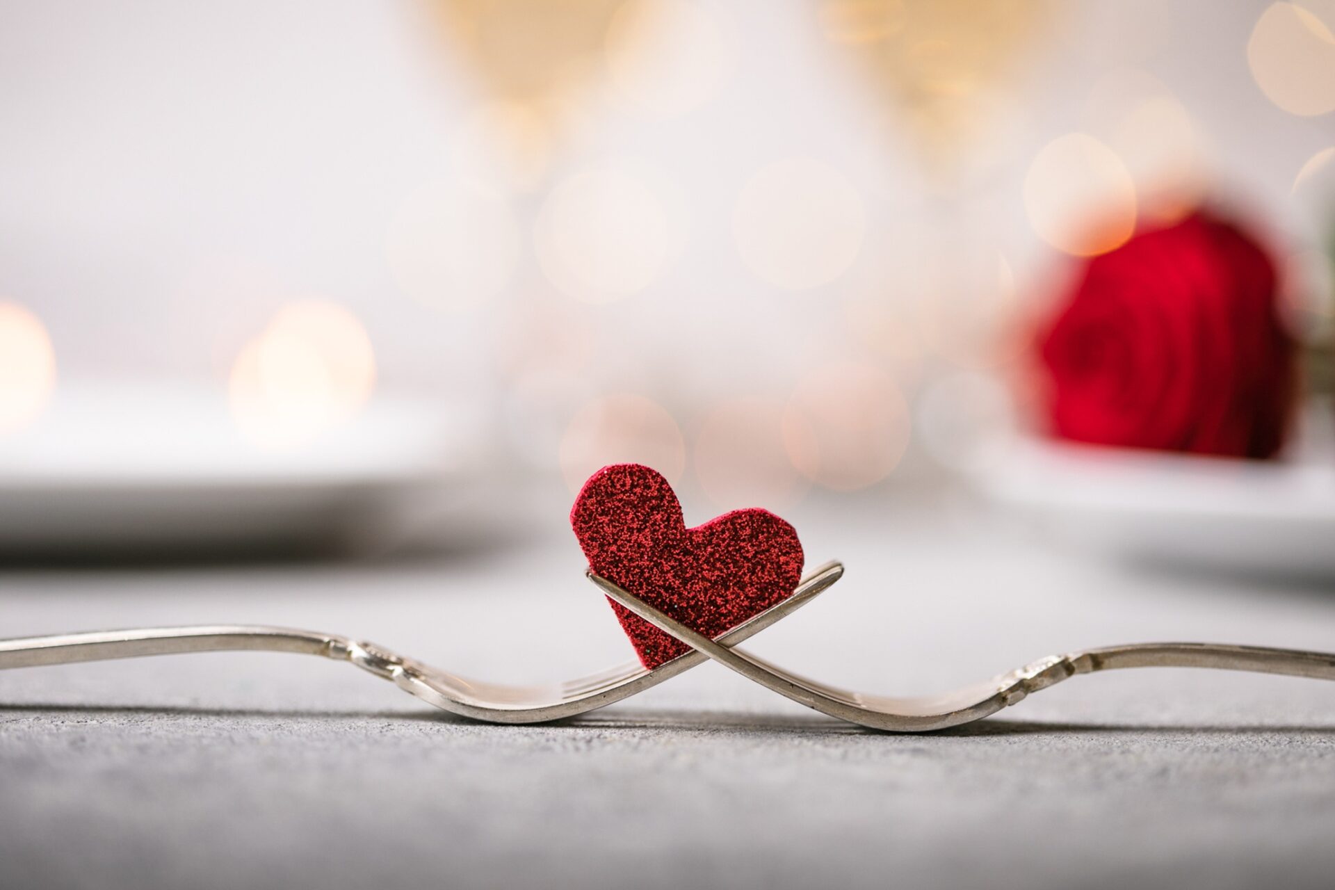 Galentine or Valentine: Forks and a heart. Holiday menu for Valentines Day.