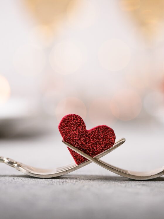 Galentine or Valentine: Forks and a heart. Holiday menu for Valentines Day.