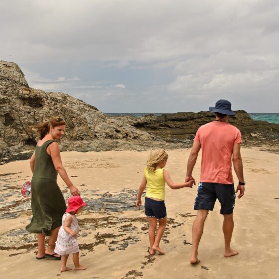 Family Trips: Family walking on the beach