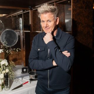 Linny's: Chef Gordon Ramsay at the restaurant with a HexClad chef's knife on the table behind him