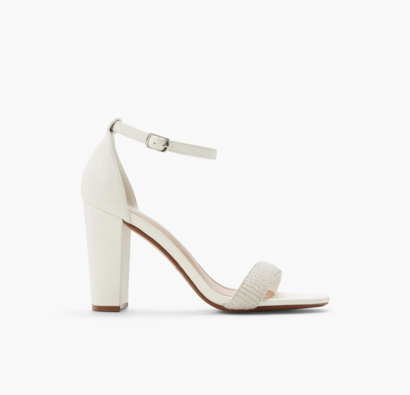 veloura, white block heels with sequins, gems glitter, straps, call it spring, high heels