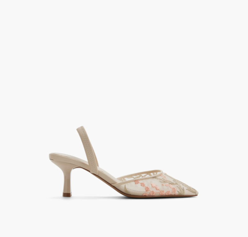 zaydan, call it spring, bridal shoes, floral embroidery, light beige, kitten heels