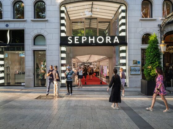 2026 Sephora Spring Savings Event: The iconic Sephora flagship store entrance on the Champs-Elysees, Paris, France, with people entering and exiting.