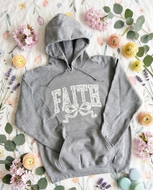 Easter Basket: Faith in screened lace - hoodie in gray