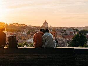 honeymoon, vacation, couple, travel, italy, golden hour, newly weds, marriage, wedding
