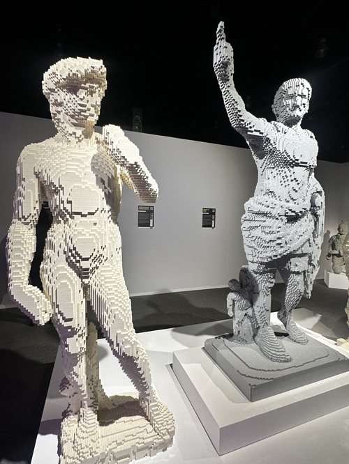 Art of the Brick: Statue of David and another statue made out of LEGO