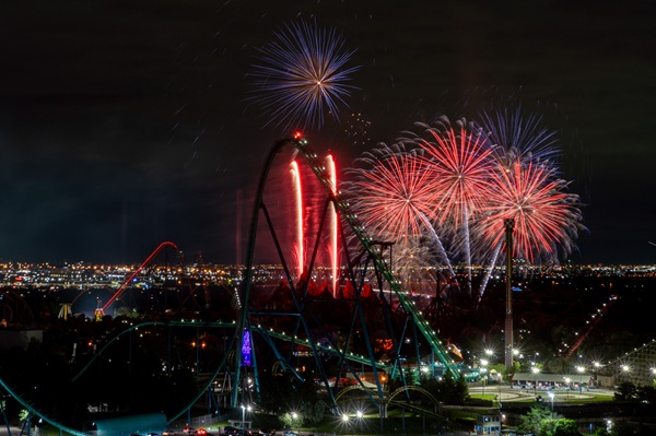 Canada's Wonderland: Fireworks near the Leviathan Roller Coaster