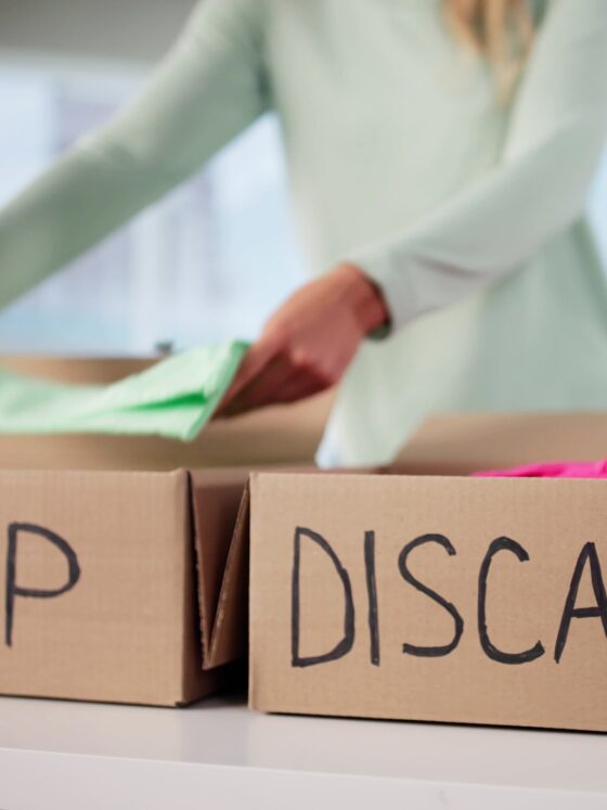 Decluttering: Organized Woman Sorting Through Wardrobe, Decluttering Clothes For Donation