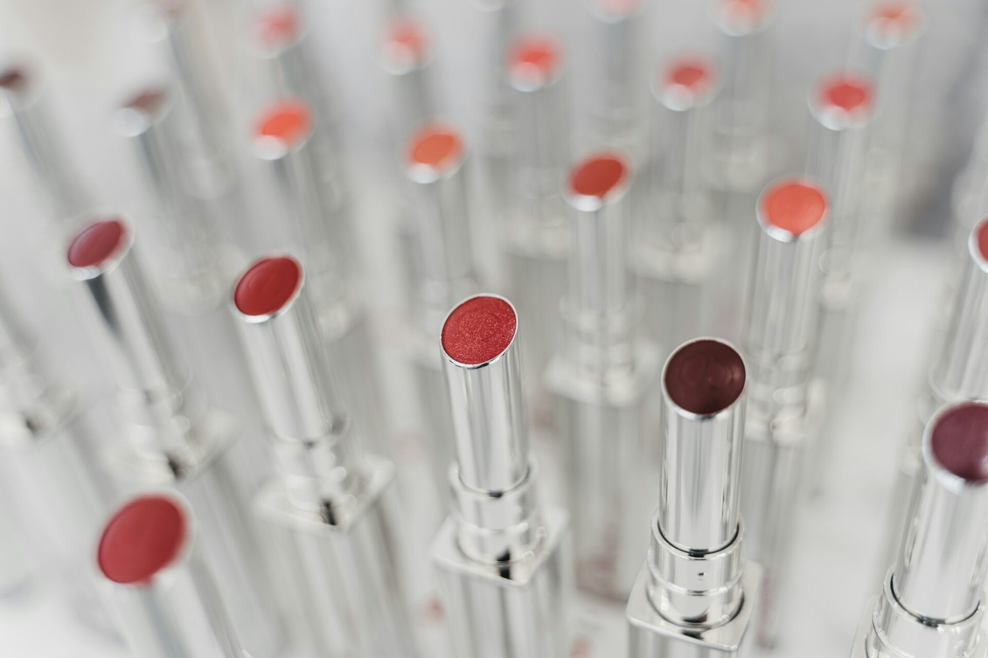 Lip Product: Skinny lipsticks in rows revealing different shades