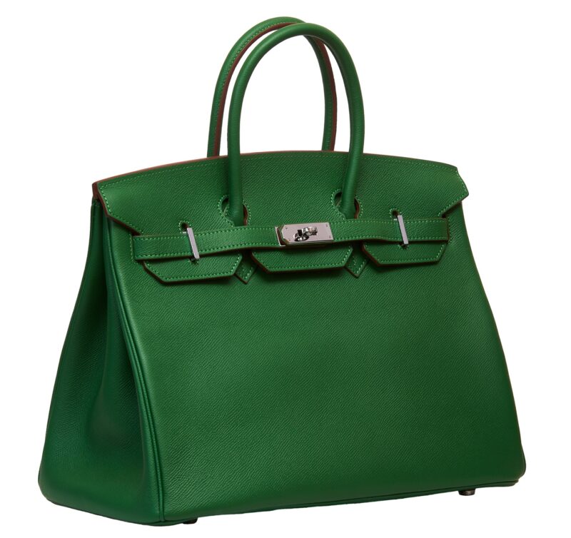 Handbags: Women's green leather handbag isolated on white background