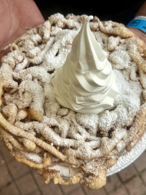 Canada's Wonderland: Funnel Cake with Vanilla Soft Serve Ice Cream