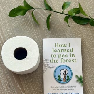 How I Learned to Pee in the Forest : Book with a roll of toilet paper and stem of a green plant