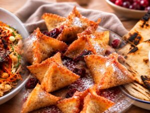 Cranberry Sauce: Wontons, Beef Ribs and Feta Cranberry Dip blended together