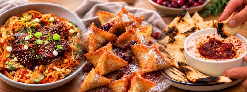 Cranberry Sauce: Wontons, Beef Ribs and Feta Cranberry Dip blended together