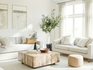 Airbnb Bookings: White, airy living room