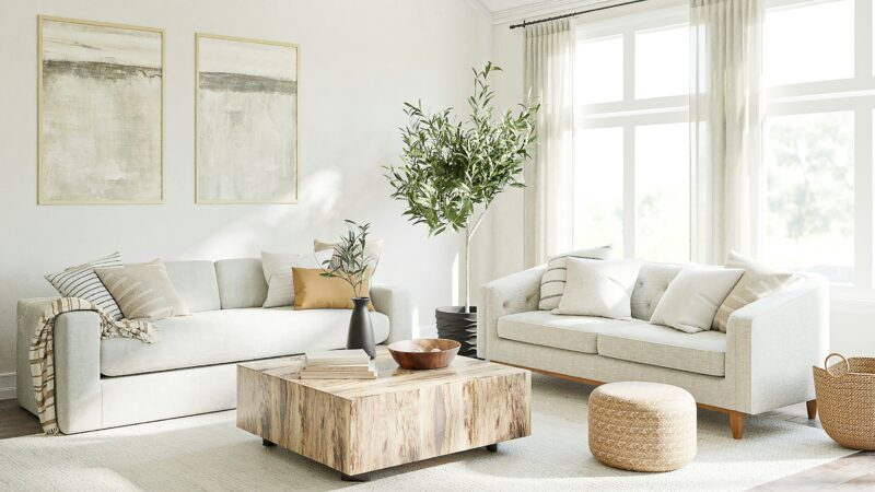 Airbnb Bookings: White, airy living room