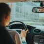 Driving School: Teenager behind the wheel of the car (interior shot)