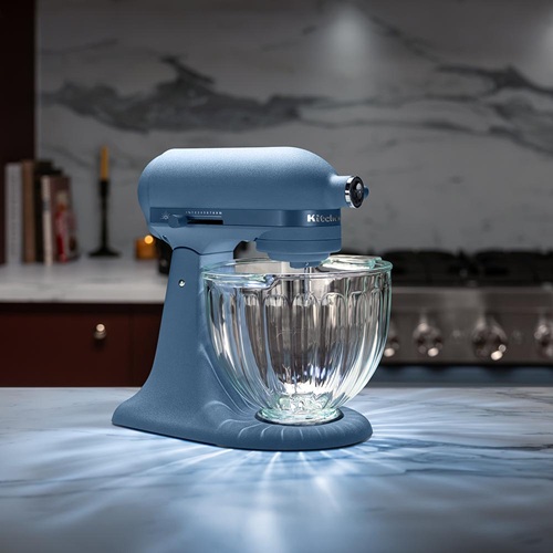 Fun Finds for Fall: KitchenAid Luminaire blue stand mixer on counter